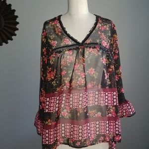 NWT JohnPaulRichard Sheer Floral  Blouse